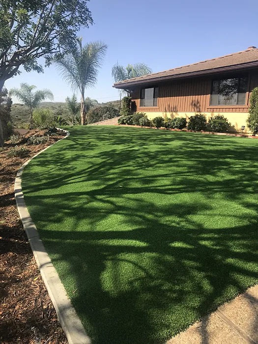 Concrete curbing edging synthetic turf lawn in Lakeside CA